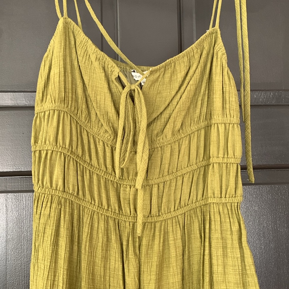 Moon River Olive Green Tiered Midi Sundress - Picture 3 of 5